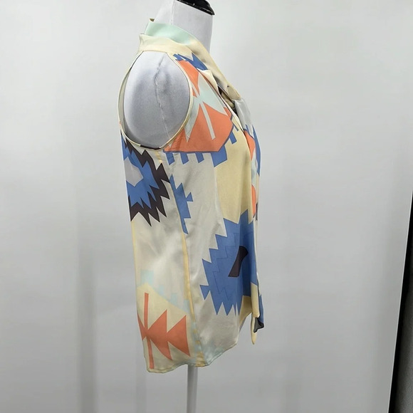 Hunter Dixon Yellow Sleeveless Blouse Womens XS Tie Neckline Button Front Silk - Picture 5 of 9